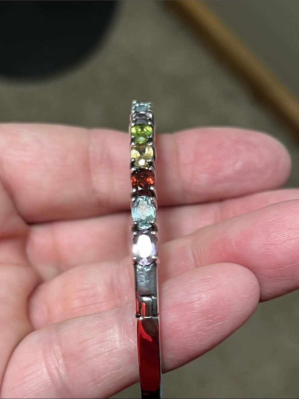 Multicolor Gem Stone Bangle Bracelet - Picture 5 of 6